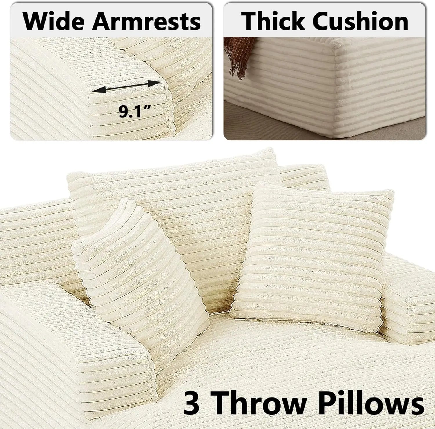 Oversized Chaise Lounge Chair with 3 Comfy Pillows for Living Room Bedroom