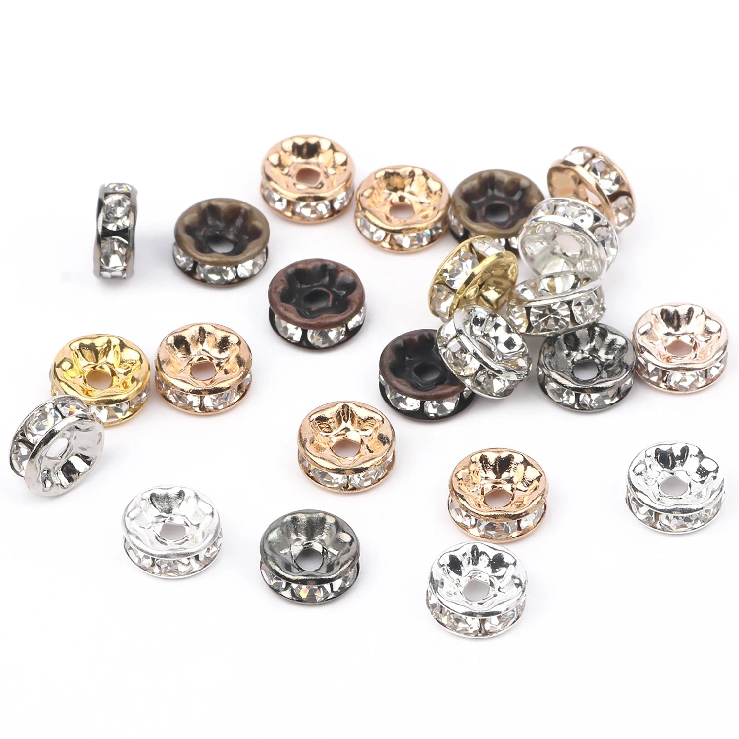 50pc/Lot 6mm 8mm 10mm AB Color  Rhinestone Ball Shape Loose Beads Metal Crystal Beads