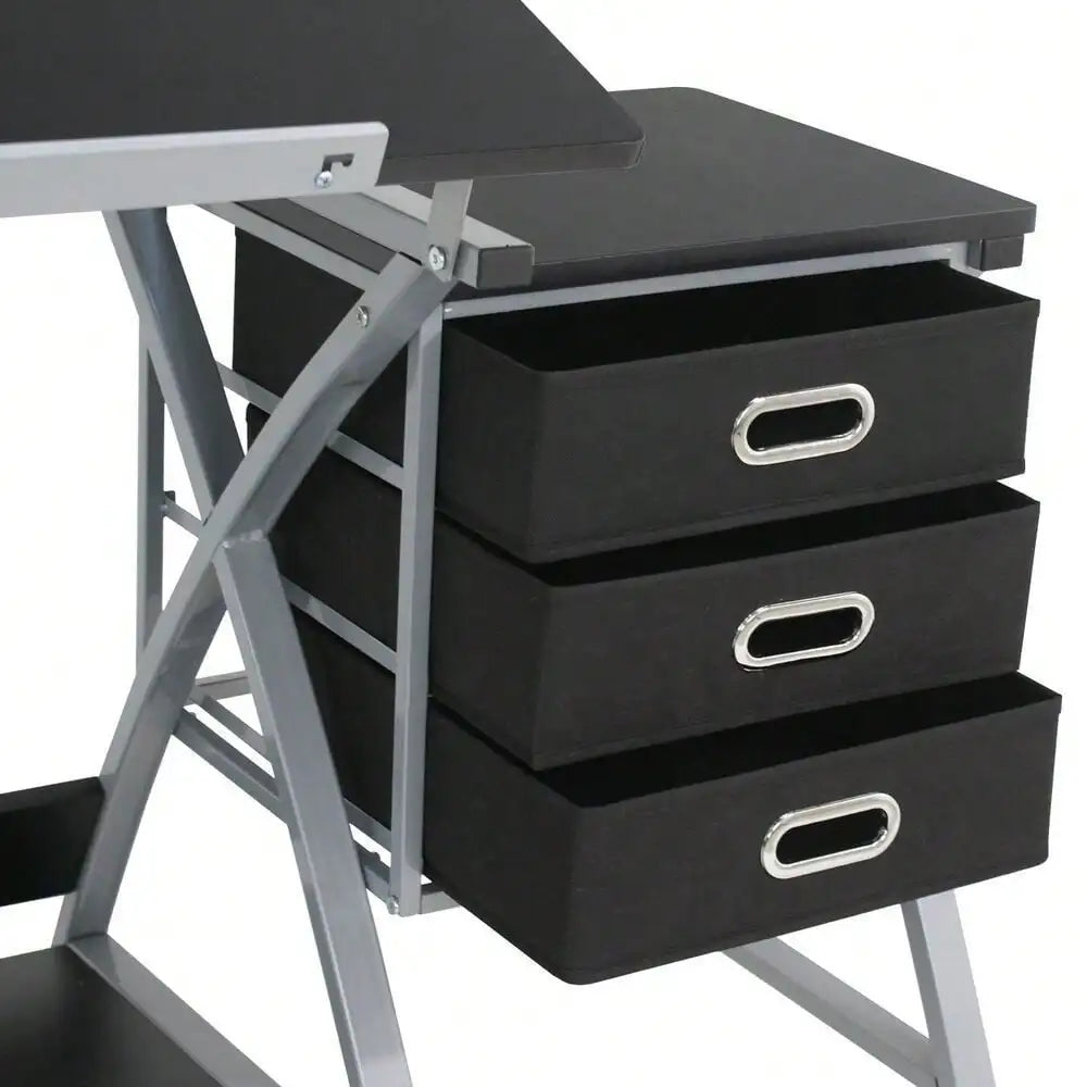 MDF Drafting Table Drawing Desk Art Hobby Folding Adjustable w/ Stool & Drawers