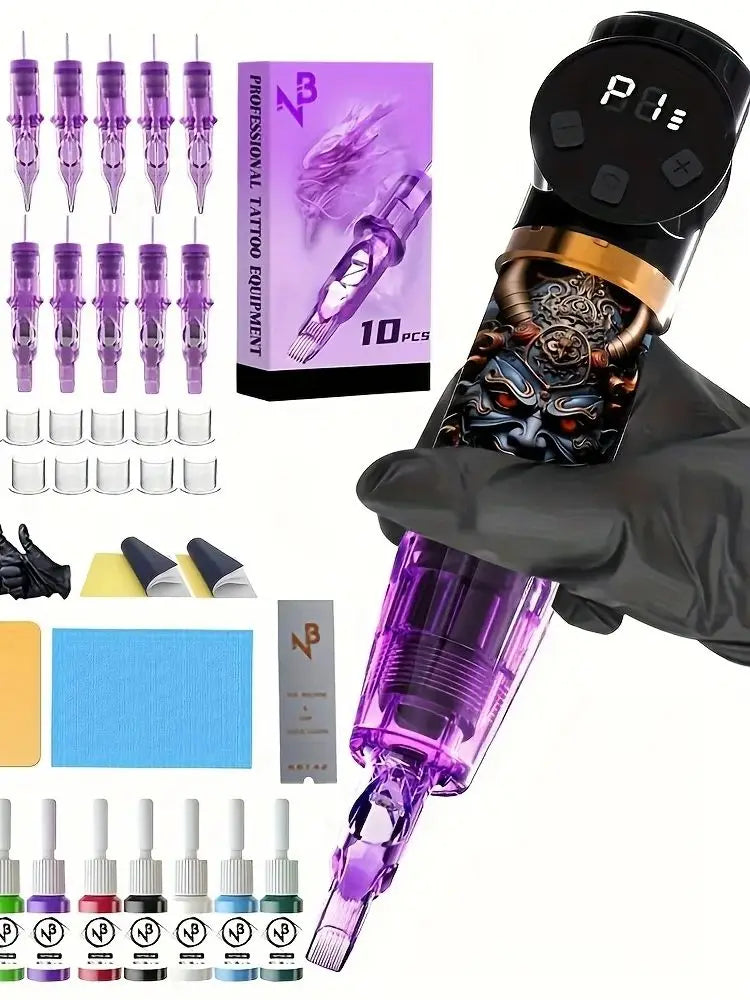 Tattoo Pen Set, 1500mAh Battery USB Charging, 20 Needles, 11-color 20 Tattoo Cups,