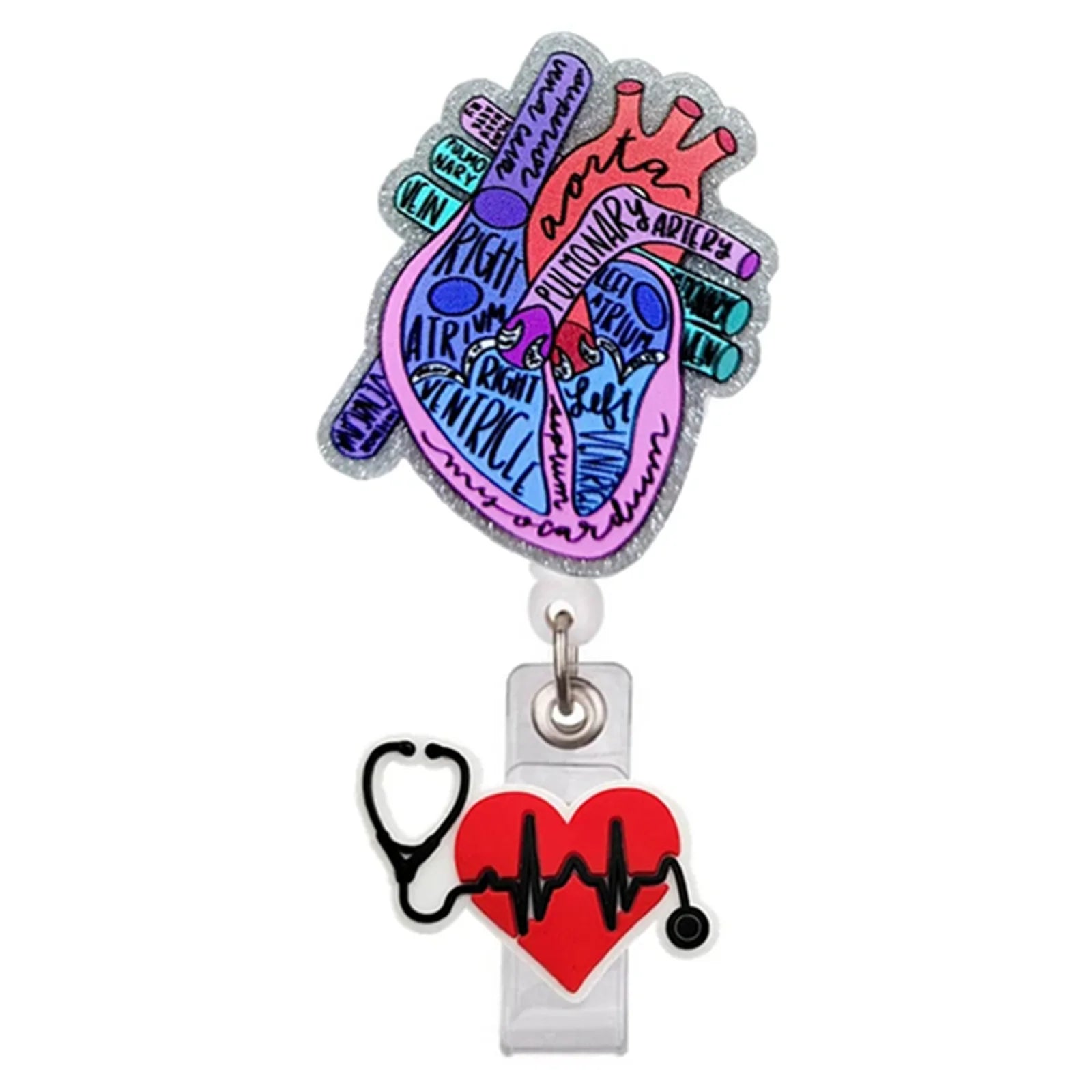 Creative Acrylic Heart Lung Brain Kidney Uterus Intestine Pattern Badge Reel Retractable