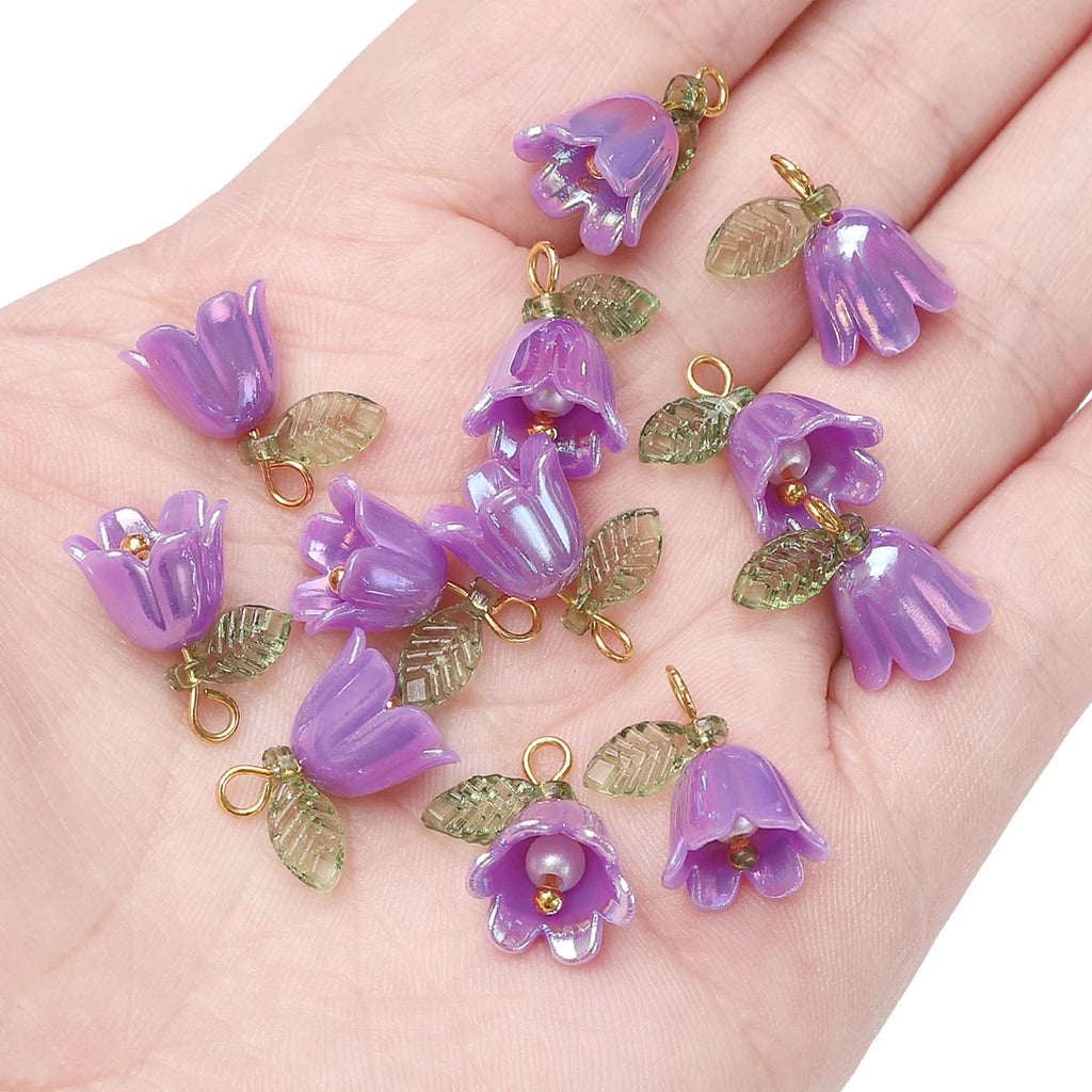 11x14mm 2-10Pcs lily of the valley flower bud beads plated with colored loose beads