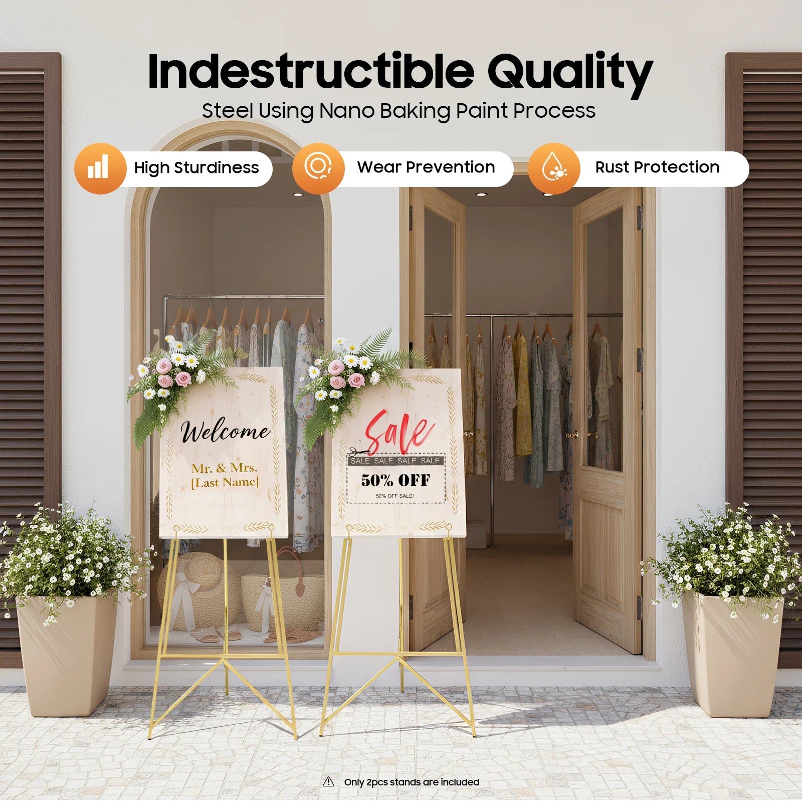 2 Pack Portable Art Gold Easel Stand for Wedding Sign & Poster