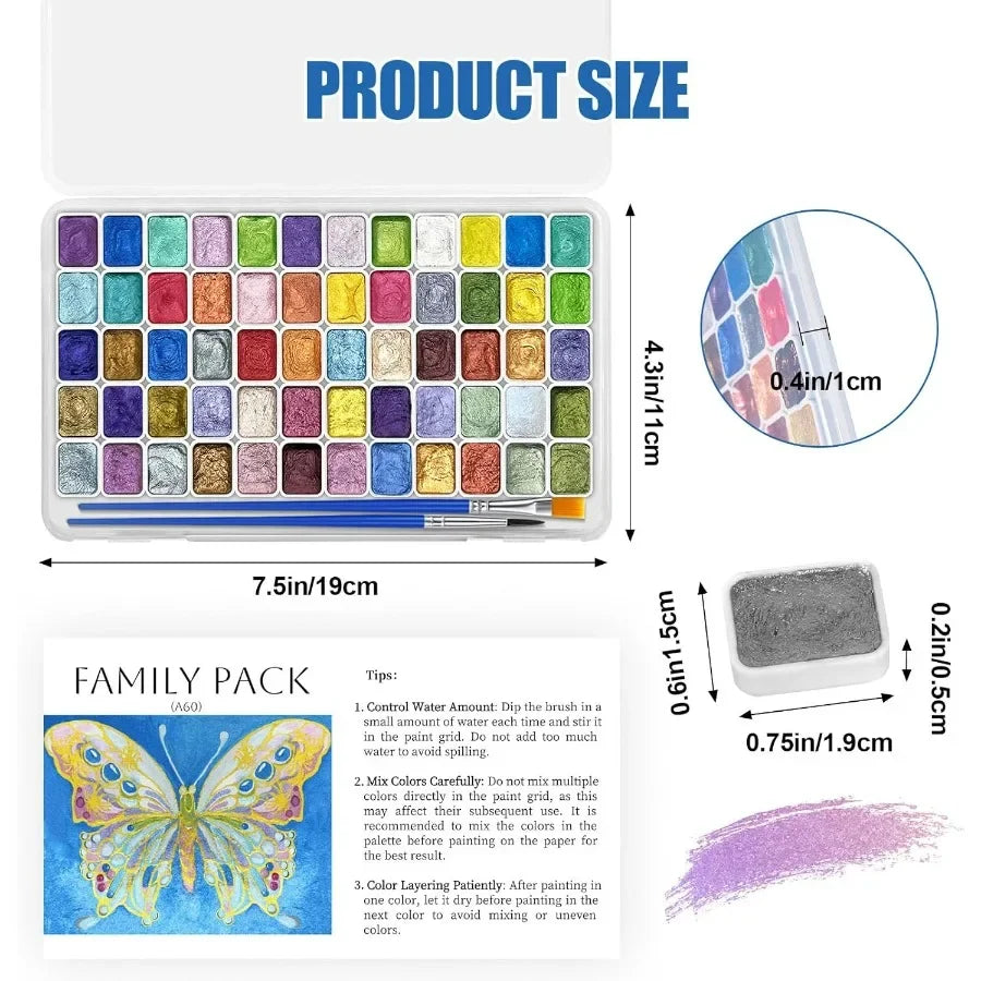 Mini Forestry Shifting Watercolor Painting Set with 60 Colors
