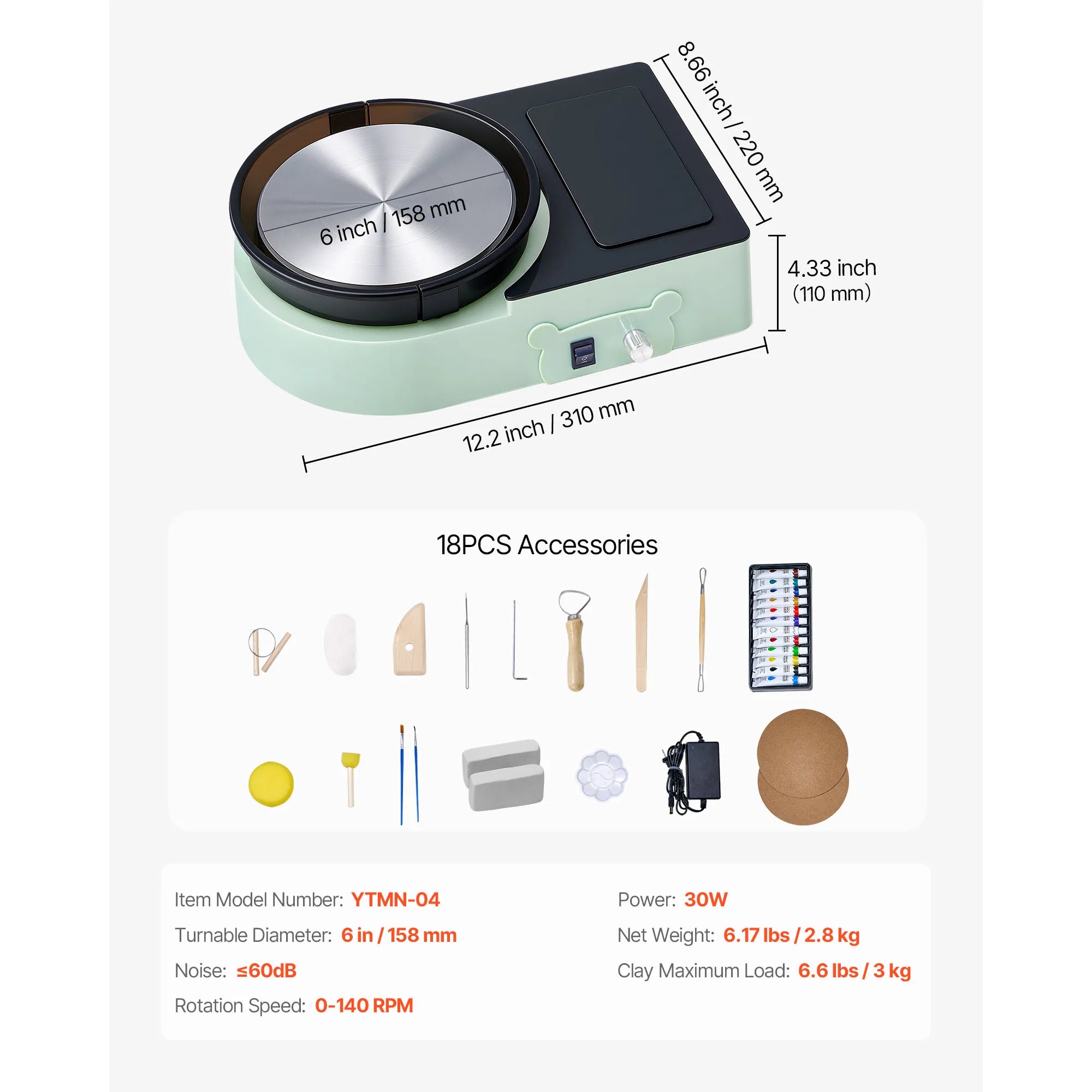Mini Pottery Wheel Turntable Forward Reverse Rotation Adjustable Speed Electric  for Kids and Adults