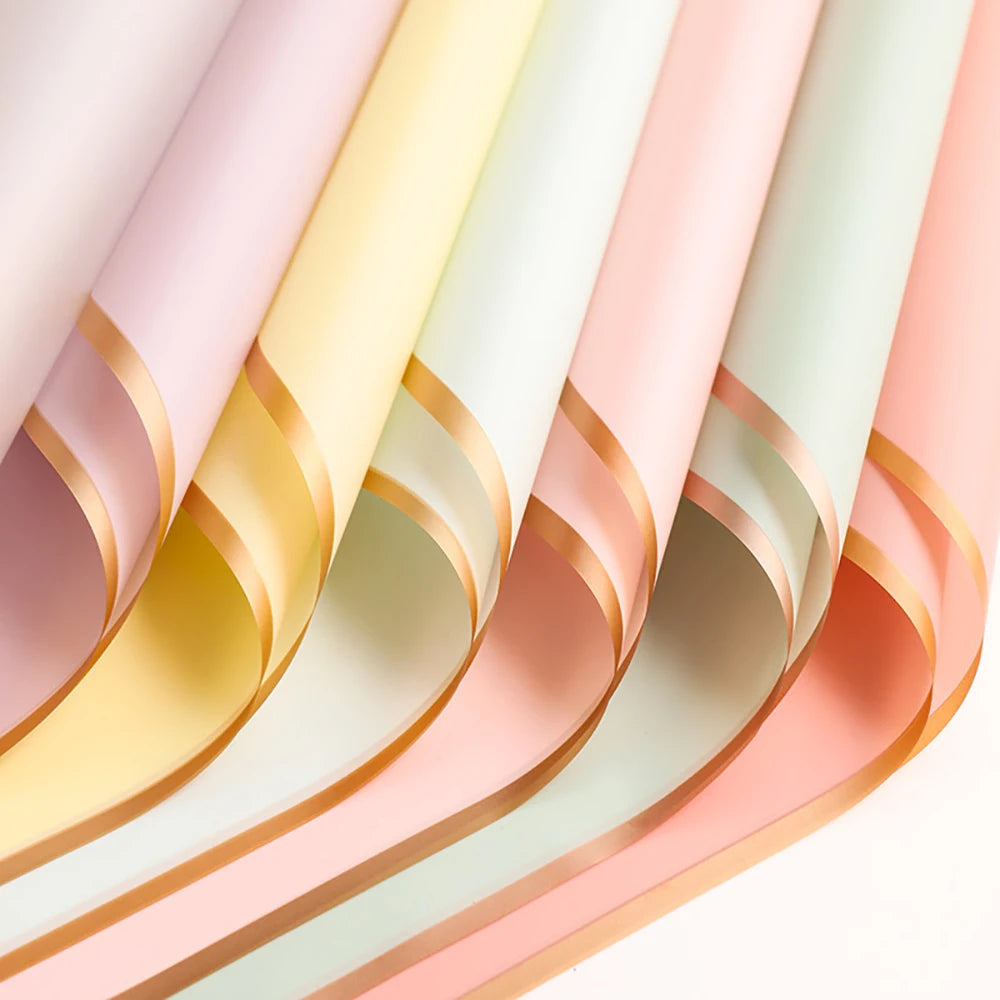 10 Sheets Flower Wrapping Paper with Golden Edges, Waterproof.