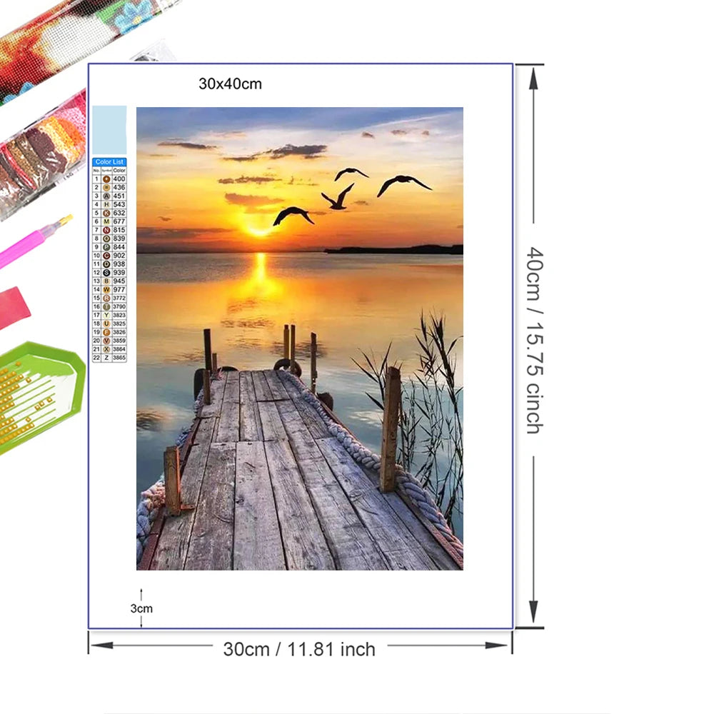 5D DIY Diamond Painting Landscape Sunset Sea Kit Full Drill Embroidery Mosaic Art Picture of Rhinestones Home Decor Gift