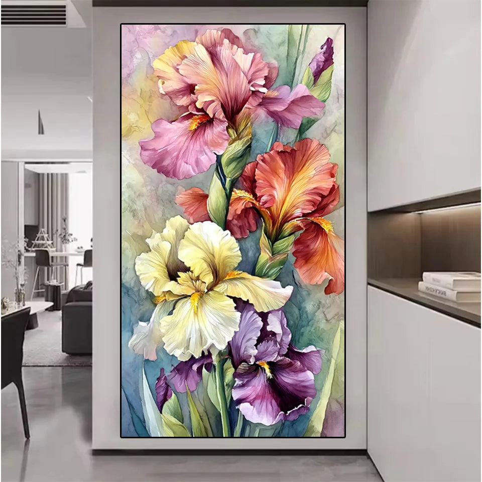 Colorful Pink Iris Flowers DIY Diamond Mosaic art Full Square Round Diamond Painting Still Life Big Size New Home Decoration