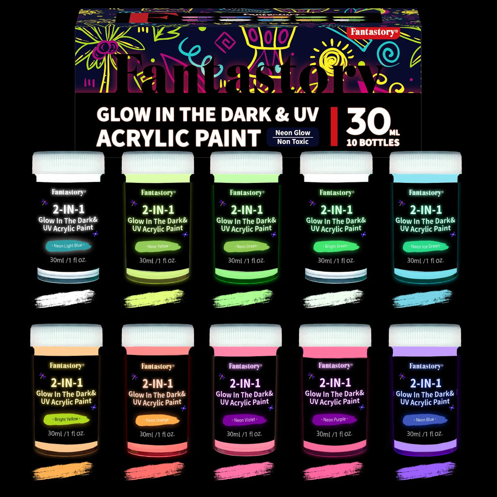 10pcs Glow in the Dark Acrylic Paints, Waterproof Craft Supplies