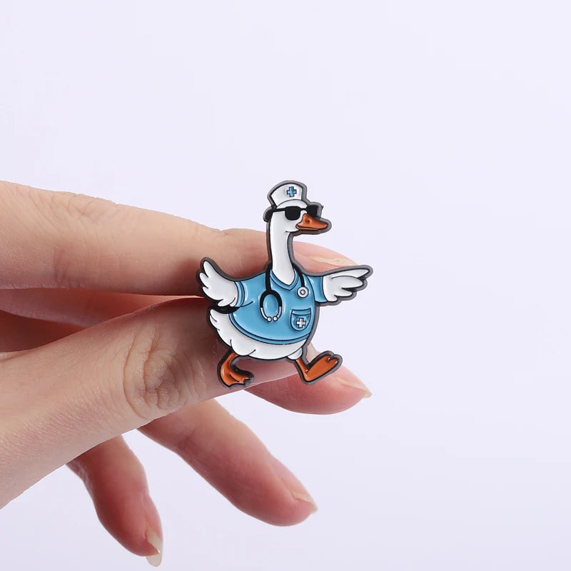 Medical Goose Brooch Enamel Pin Goose Doctor Stethoscope Syringe Silly X-Ray Goose Brooches Lapel Badge Jewelry Gift for Friends