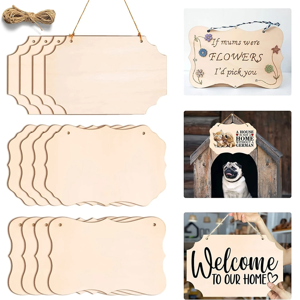 12PCS Unfinished Rectangle Hanging Signs Wood Slices