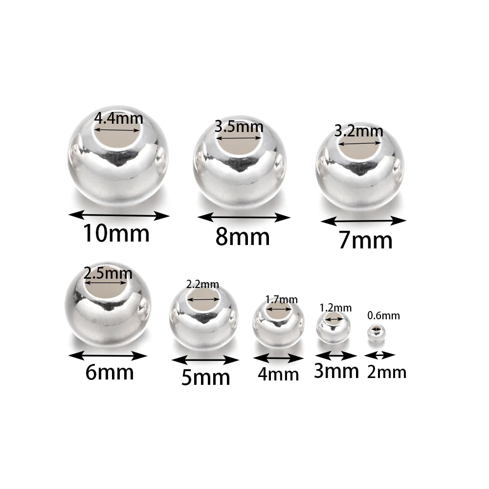 2-10mm Genuine 925 Sterling Silver Bead Smooth Round Ball Spacer Loose for Ring Necklace Earring Bracelet Jewelry Making Finding