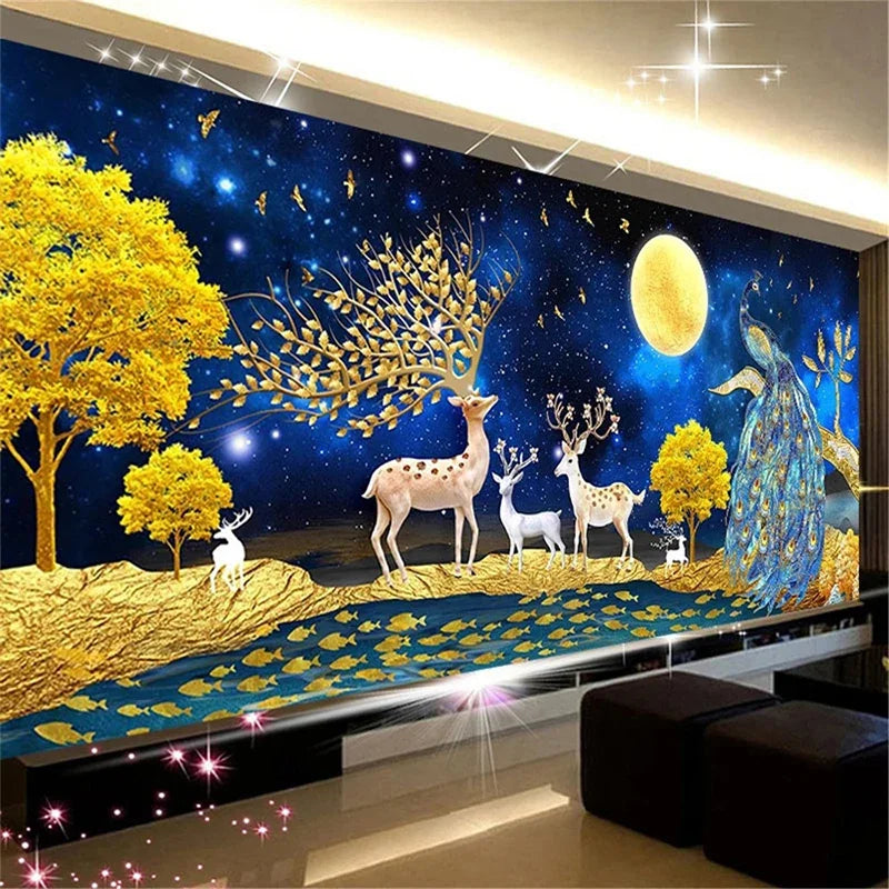 Elk Peacock 5D Diamond Painting Landscape Full Diamond Embroidery Diamond Cross Stitch Kits.