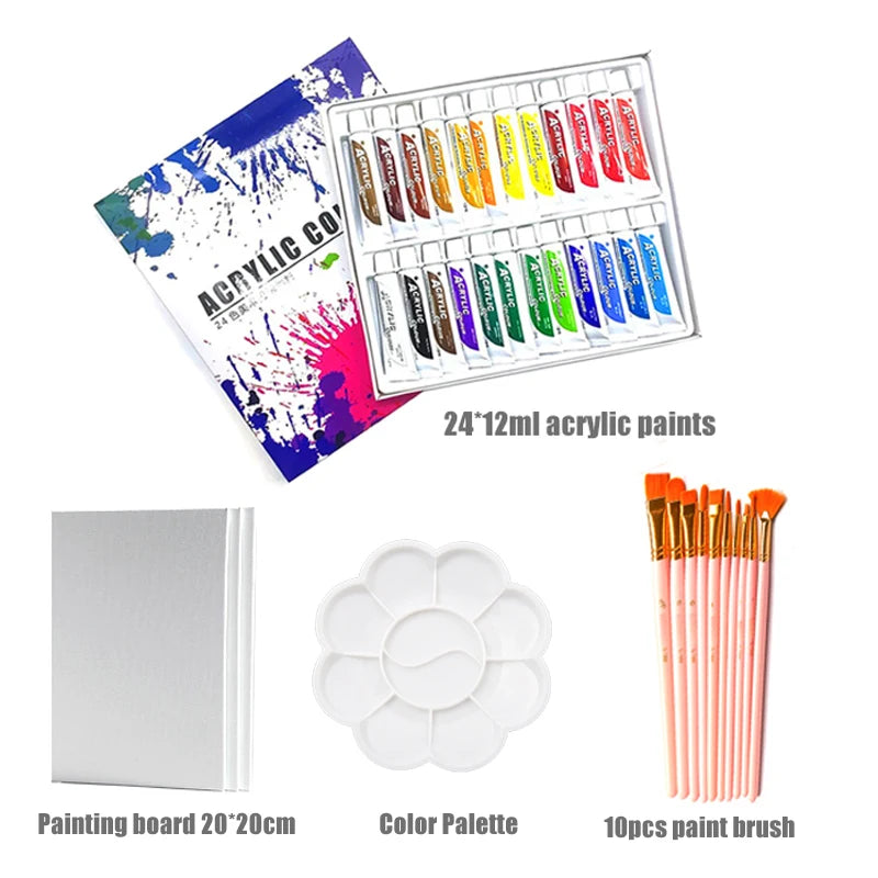 DIY Art Painting Drawing Set Waterproof Paint Brush Palette