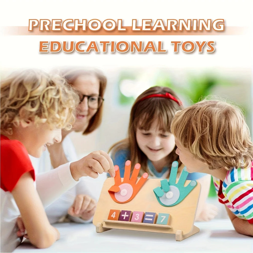 Wooden arithmetic learning board for children over 3 years old - educational toy with number blocks and math operation cards, in
