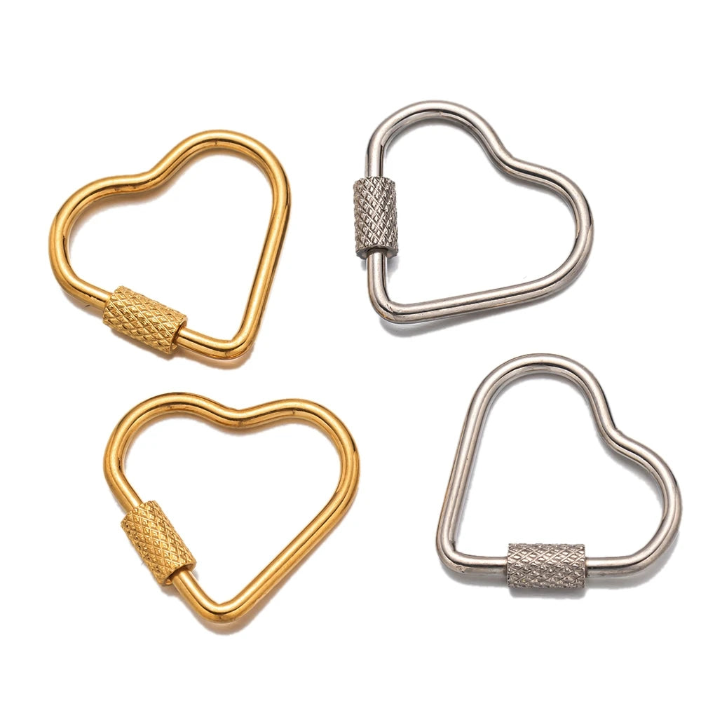 5pcs Stainless Steel Oval Star Buckle Carabiner Screw Lock Clasps For DIY Key ring