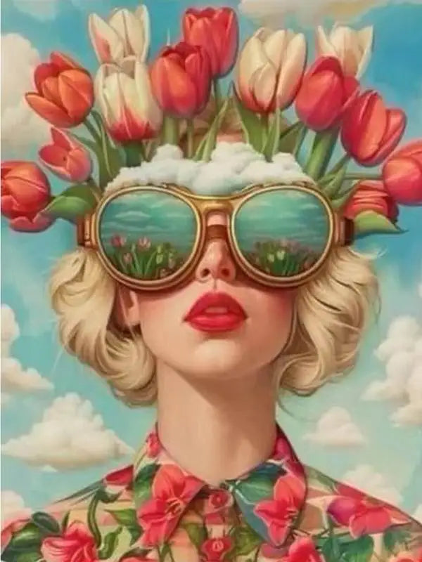 120 Colors Resin DIY Diamond Painting Beautiful Woman with Glasses Flower with Sticker.