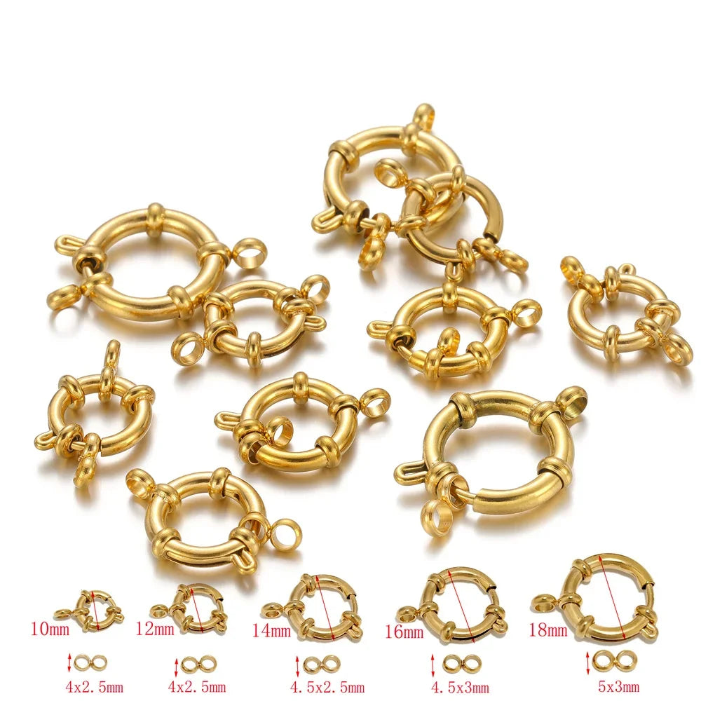 4pcs Stainless Steel Gold Round Spring Clasps Hooks for Bracelet, Necklace Clasp Connectors