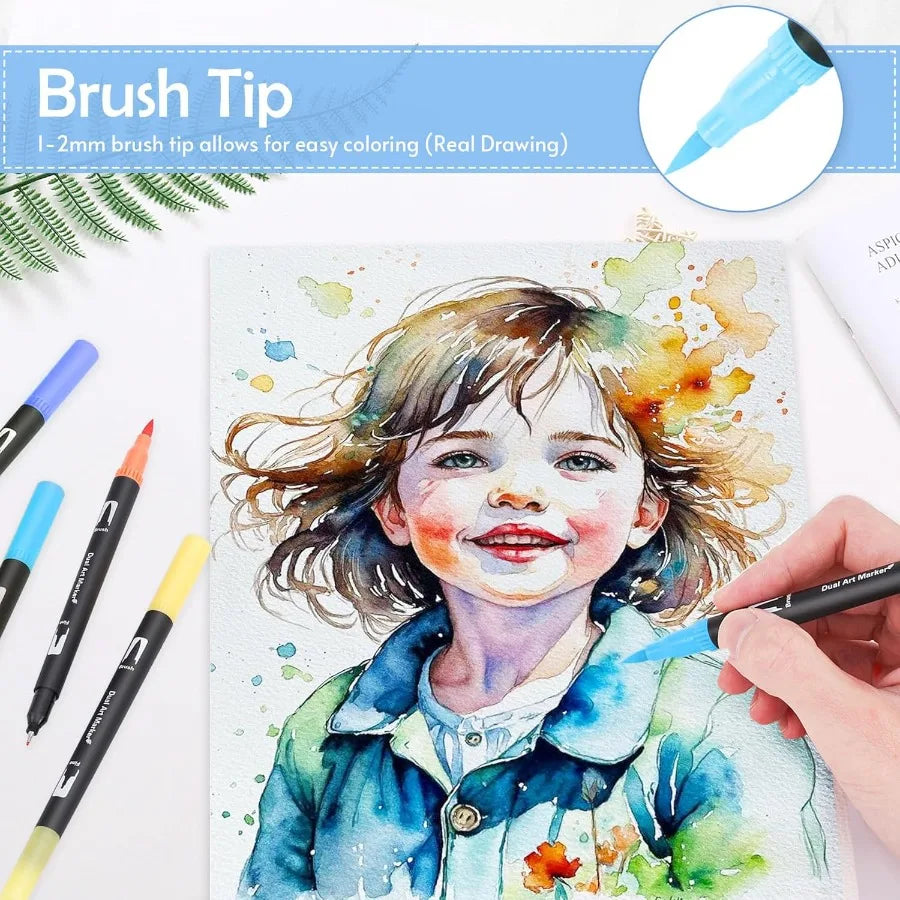 72 Colors Brush Fine Dual Tip Watercolor Markers Set