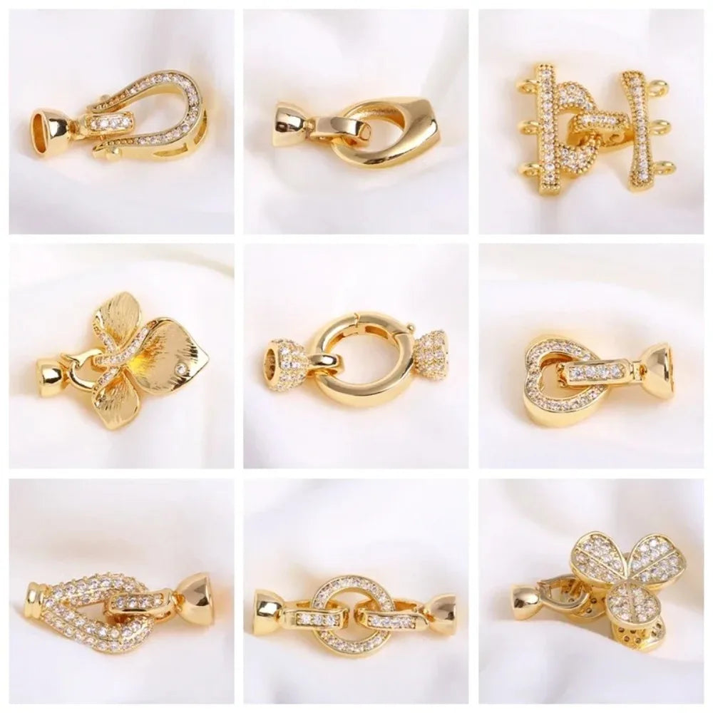 DIY Jewelry Accessories Inlaid Zircon Pearl Clasps Connectors 18K Gold Plated Pearl Clasps Fastener For Necklace Making Findings