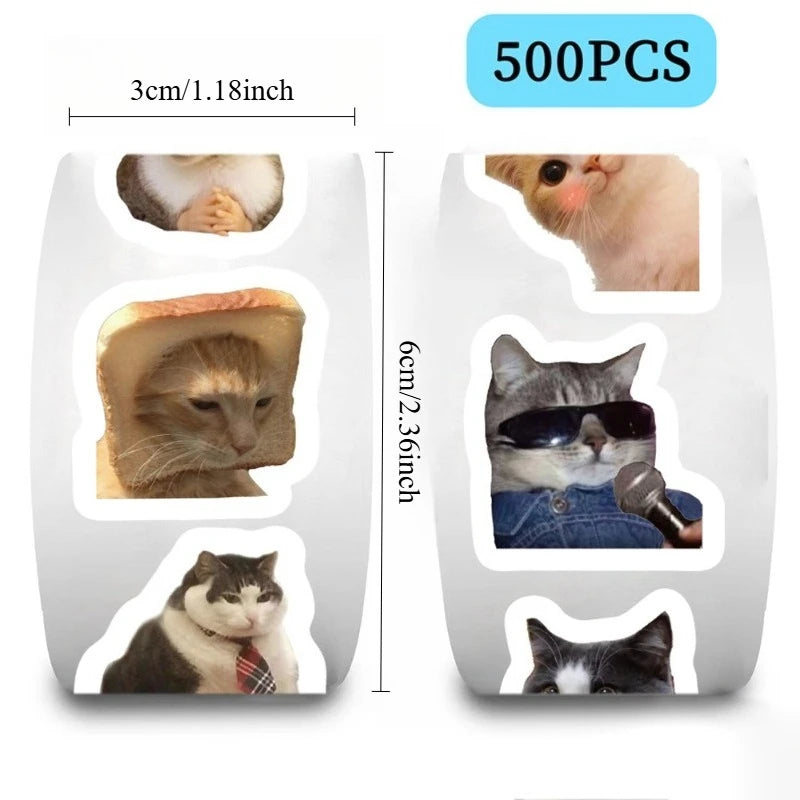 2 types cartoon roll-on stickers, 500 stickers each, cat stickers, DIY journal materials,  seal stickers