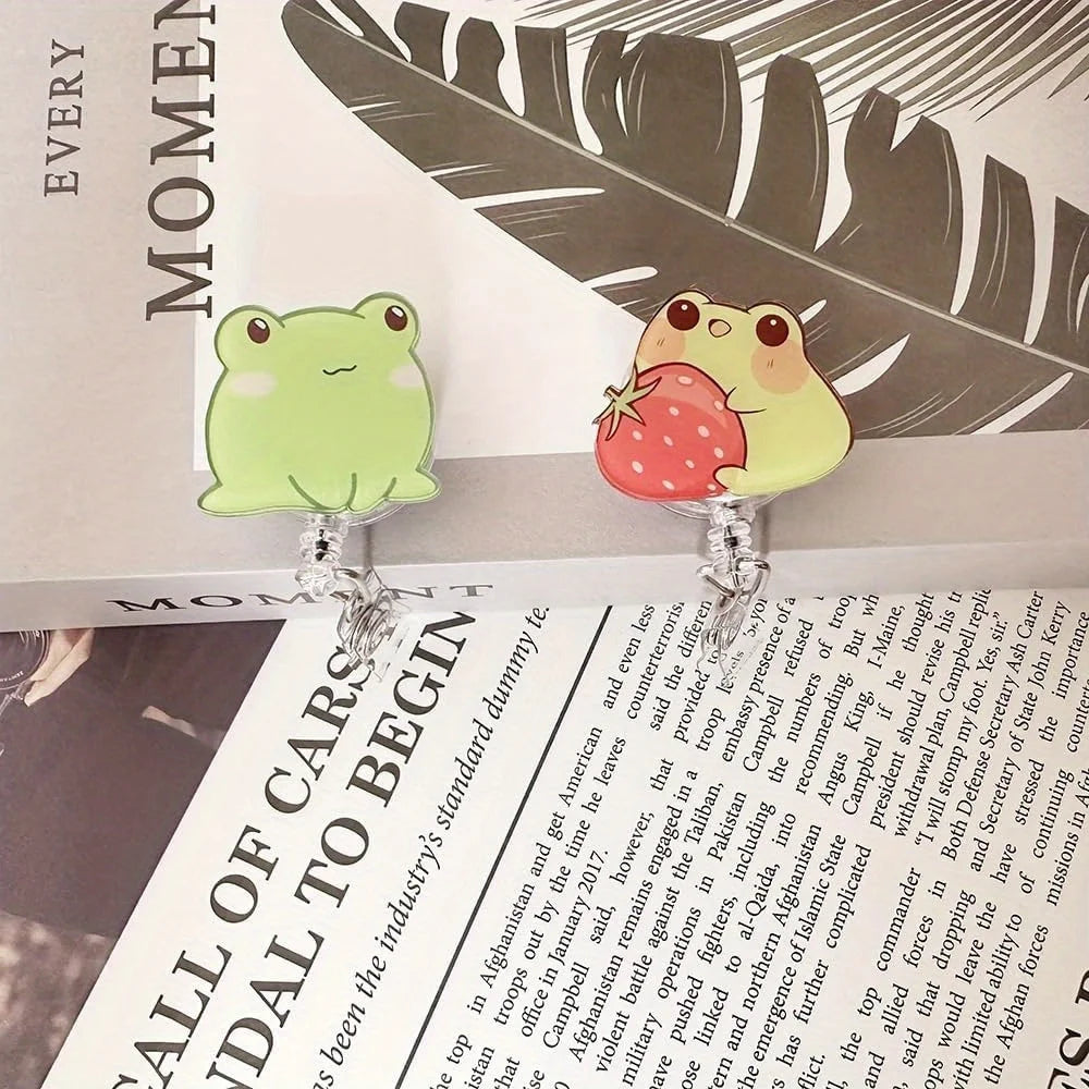 Frog & Mushroom Badge Reel. Cute retractable ID clip for nurses, doctors & office workers.