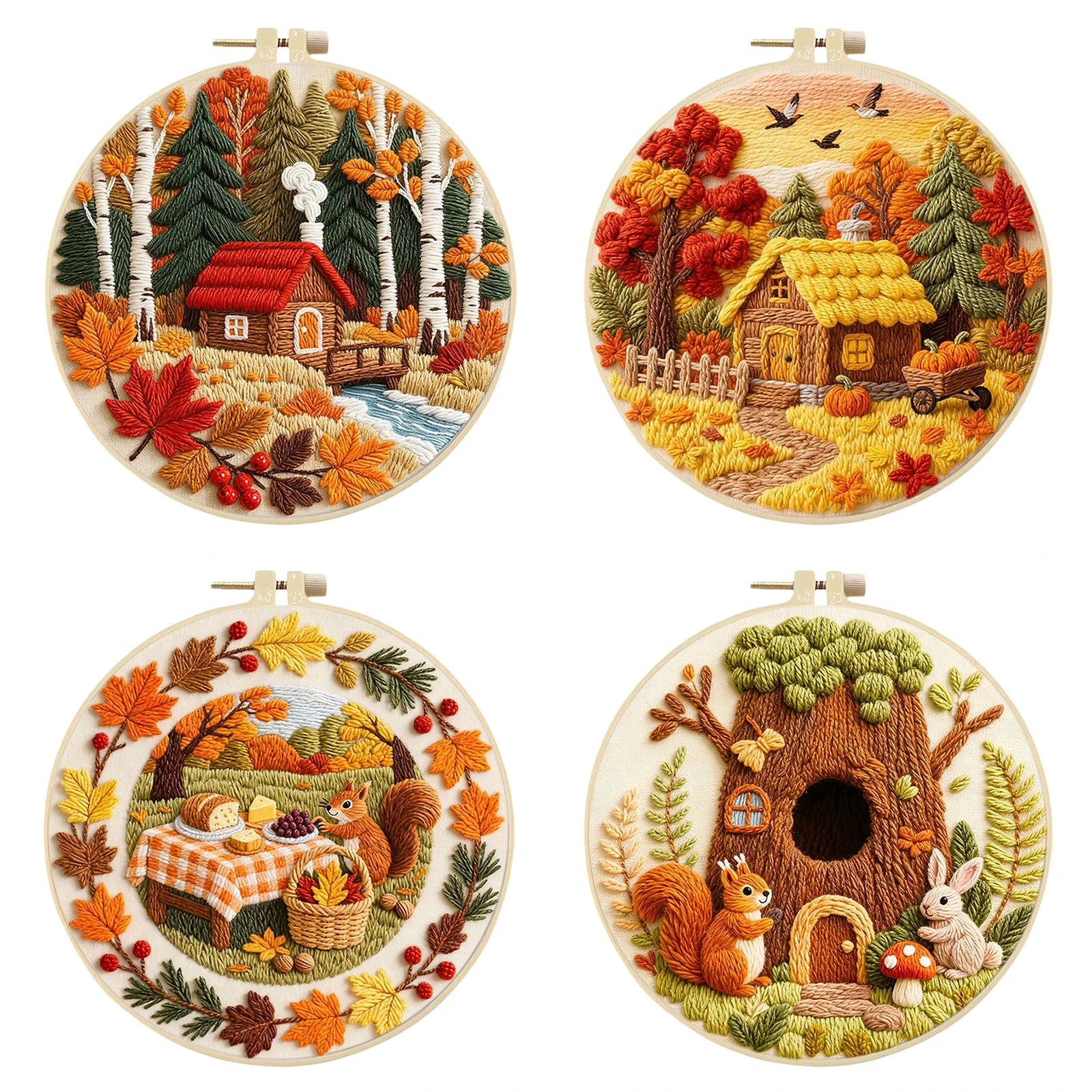 Autumn DIY Embroidery Kit with Embroidery Hoop, Practice Kit for Beginners Craft Lovers Gift