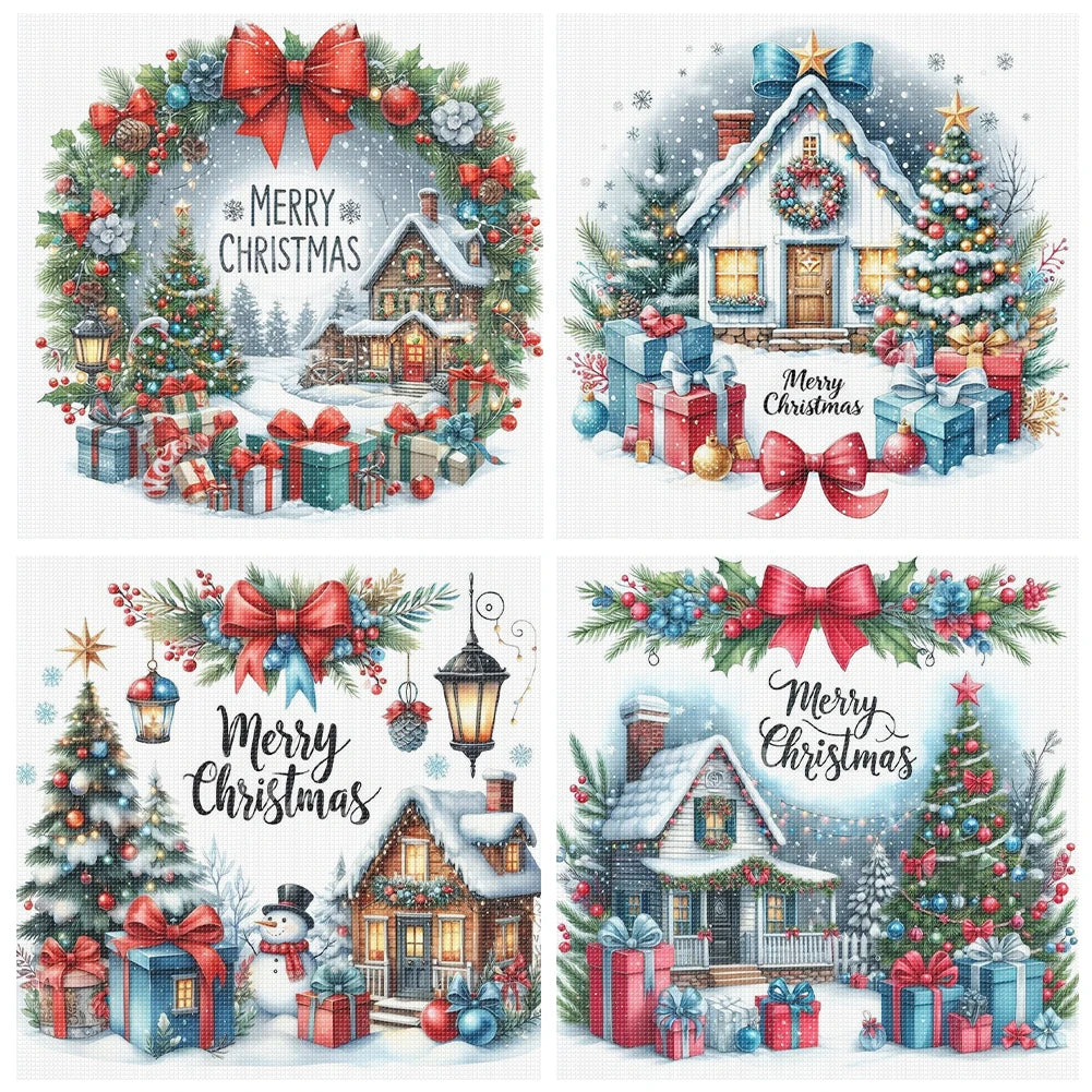 Full Embroidery Eco-cotton Thread 14CT Counted Christmas House