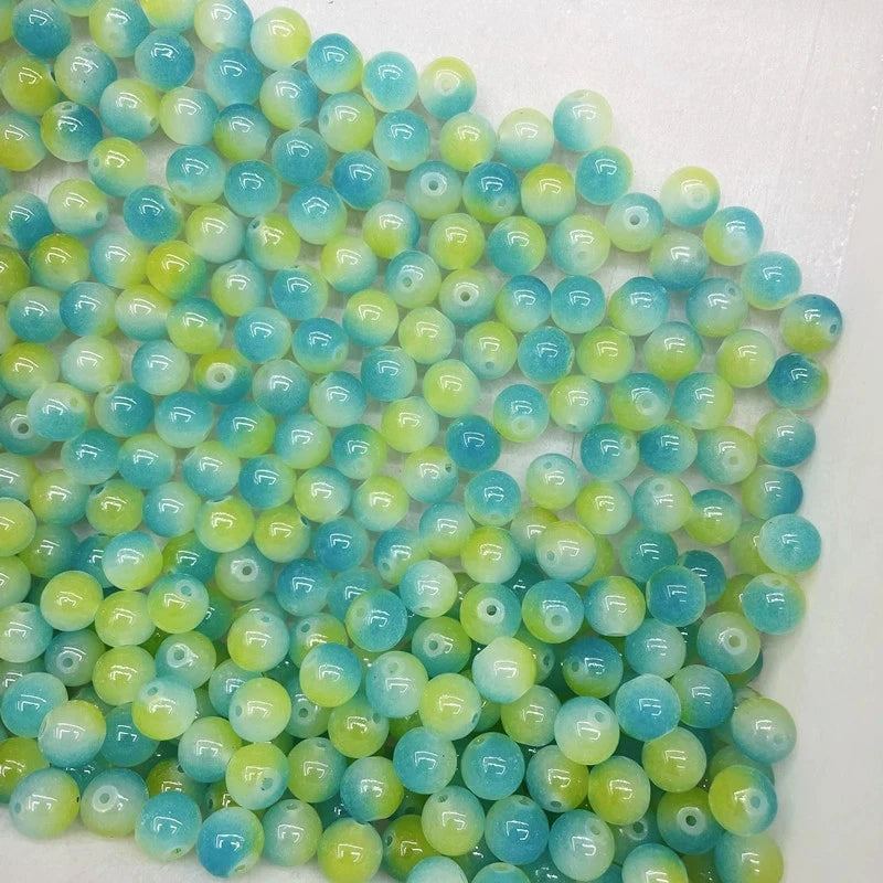 50pcs 8/10mm Dual Color Glass Round Loose Spacer Beads Jewelry Making