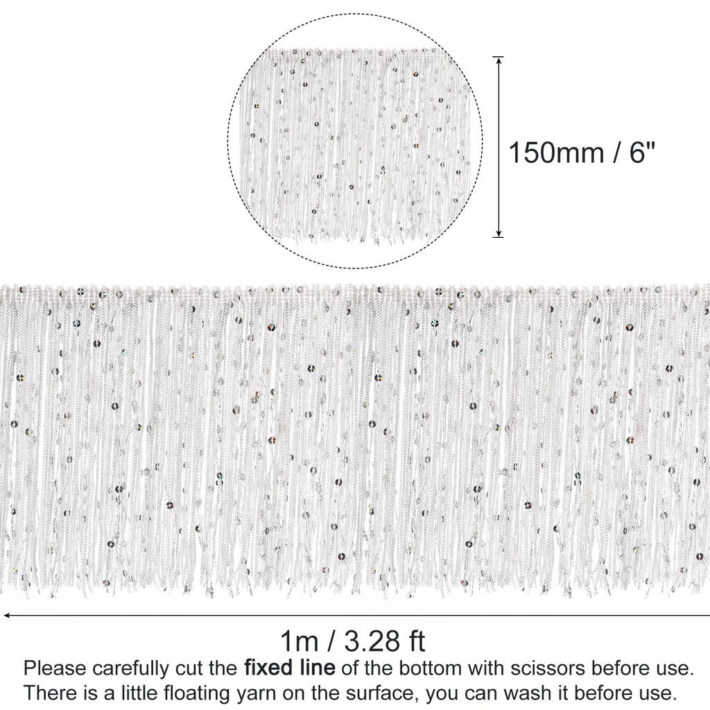 1Yard/5.5Yard of 15cm Sequin Fringe Trim Sparkling DIY Fringe Tassel Trim Ribbon for Costume Clothes DIY Sewing Craft Decoration