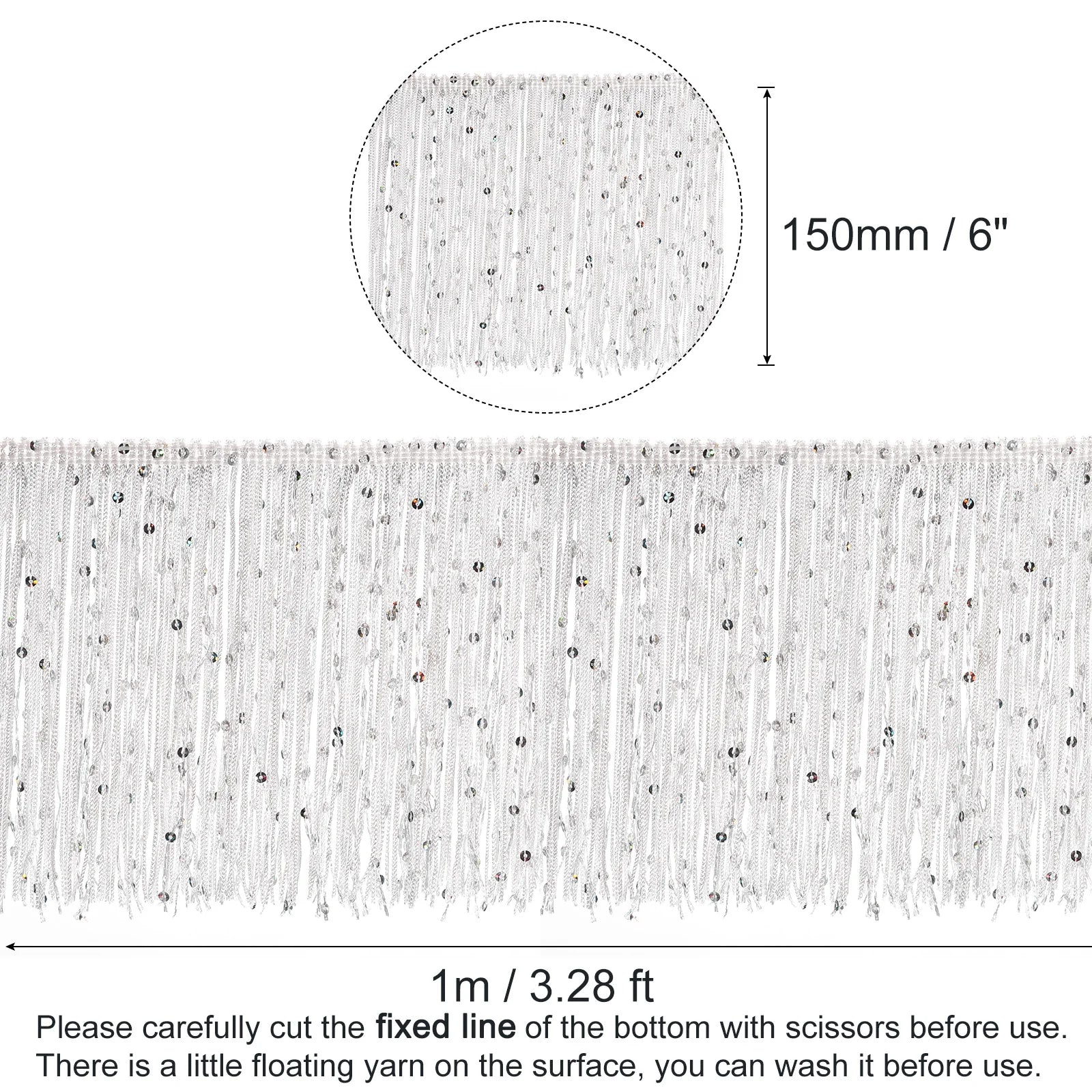 1Yard/5.5Yard of 15cm Sequin Fringe Trim Sparkling DIY Fringe Tassel Trim Ribbon for Costume Clothes DIY Sewing Craft Decoration