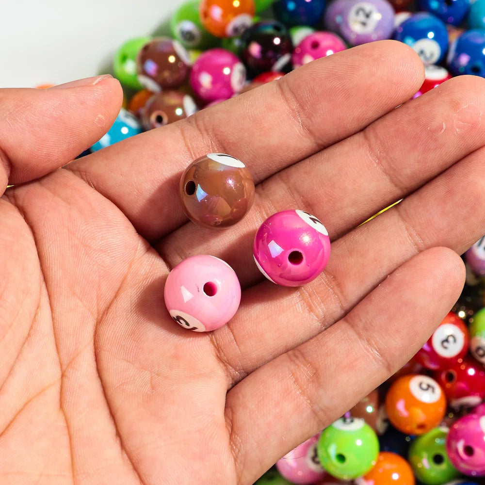 20pcs Iridescent Acrylic 16mm Round Digital Billiards Loose Bead for DIY Bracelet Necklace Keychain Jewelry Making Accessories