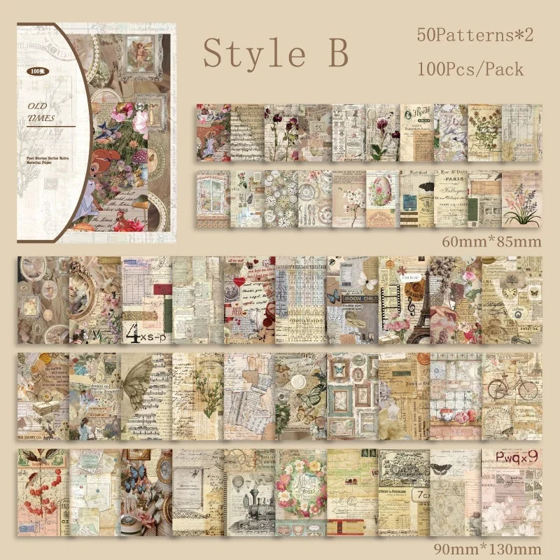 100Pcs/Pack Past Stories Vintage Series Scrapbooking Material