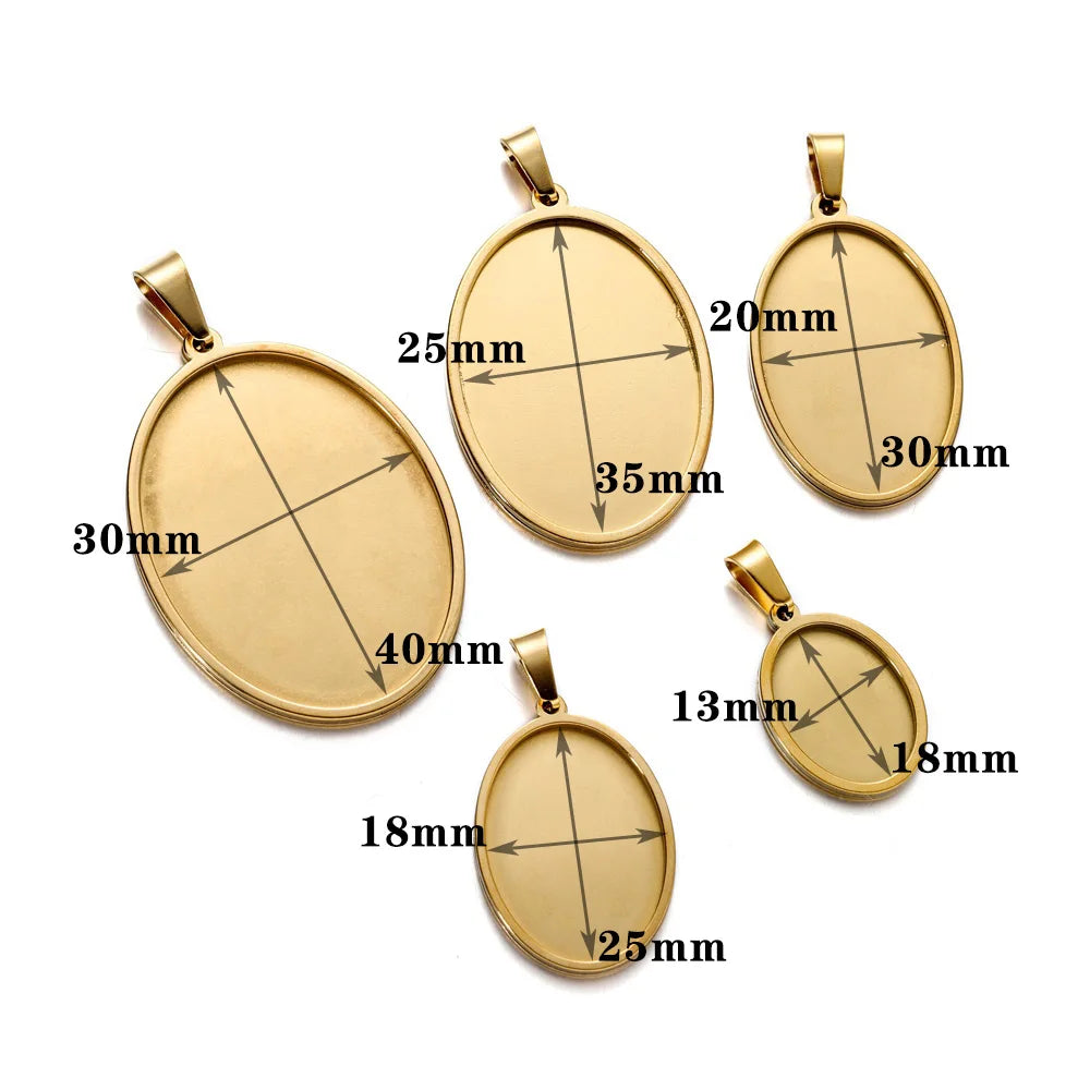 5pcs Stainless Steel Oval Pendant Cabochon Base Setting Tray Blank
