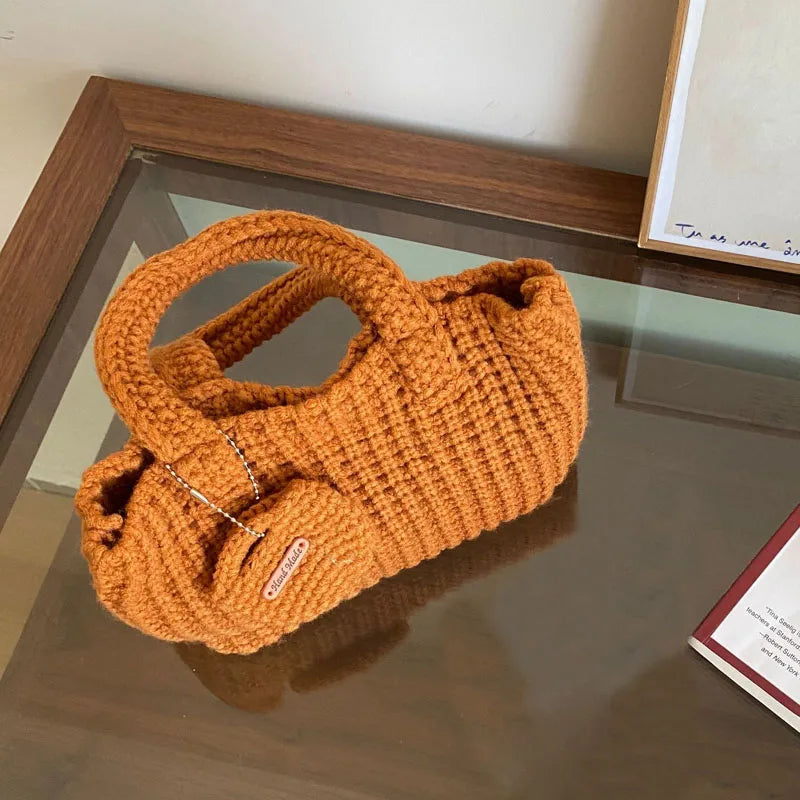 Crochet Bags Shoulder Bag Solid Color Woolen Knitted Handbag For Women