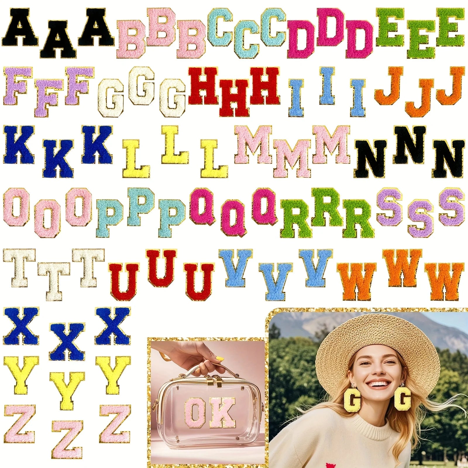 78 pcs Self-Adhesive Alphabet (A-Z) Embroidery Patches: Snow-Themed Mixed Color Design, for Pants and Denim Jacket Decoration