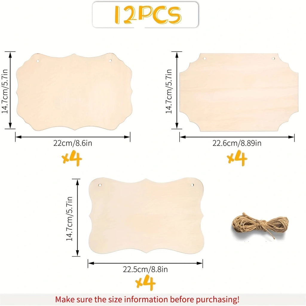 12PCS Unfinished Rectangle Hanging Signs Wood Slices