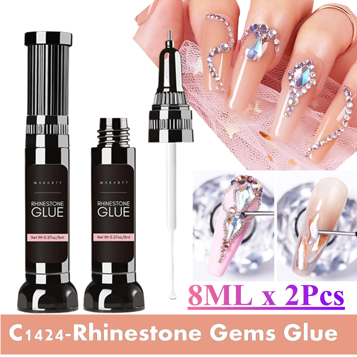 Nail Rhinestone Glue Set - for 3D Art Design Super Strong Adhesive
