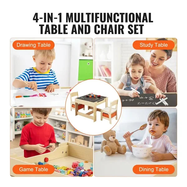 Wooden Kids Table & Chair Set, with Storage, Activity Table
