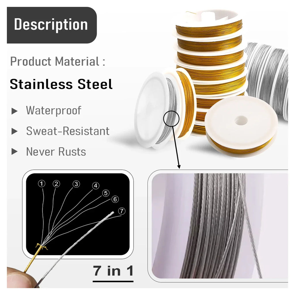 Stainless Steel Beading Cord String 0.3-1mm Strong Wire for Jewelry Making DIY Handcraft Sculpting Craft Bailing
