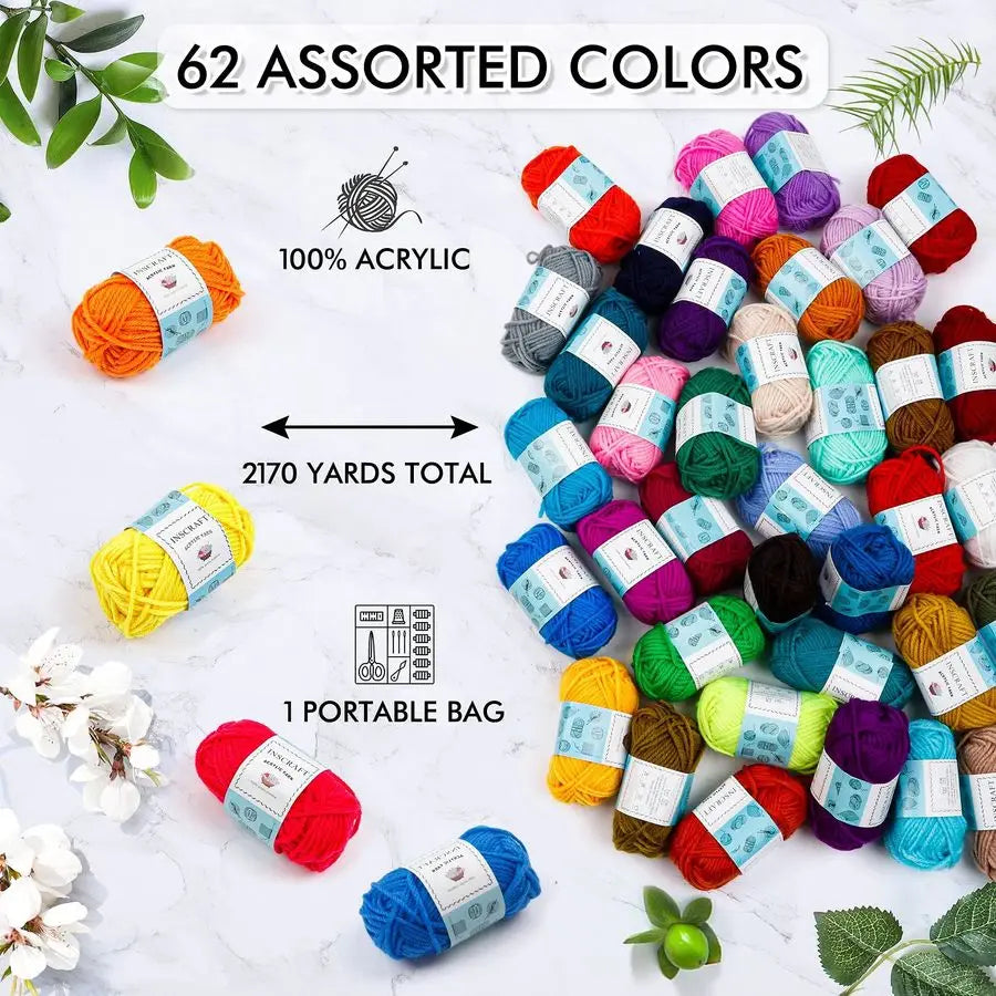 62 Acrylic Yarn Skeins, 2170 Yards Yarn for Knitting and Crochet