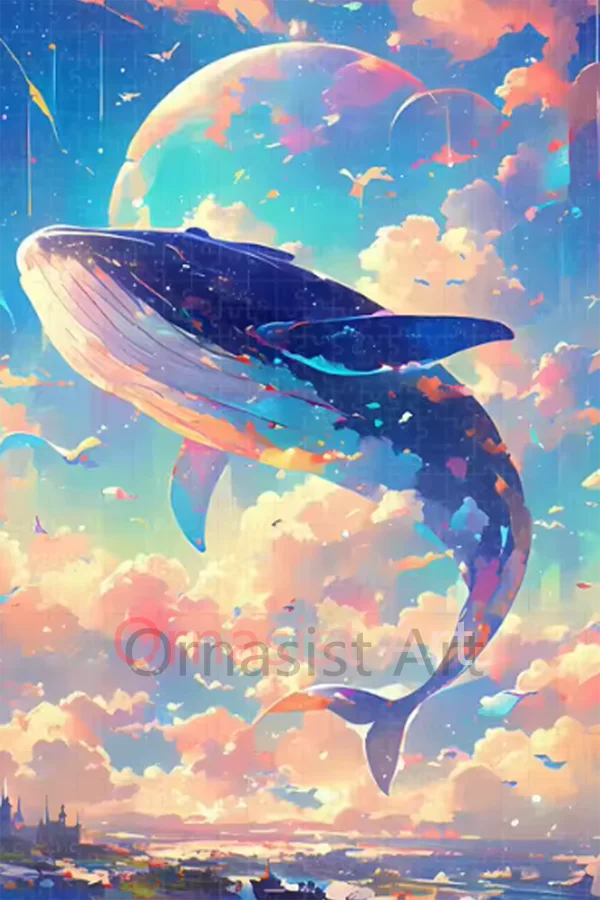 100% 5D DIY Fairy Dust Drill Diamond Painting Whale Full Crystal Diamond Mosaic Art.