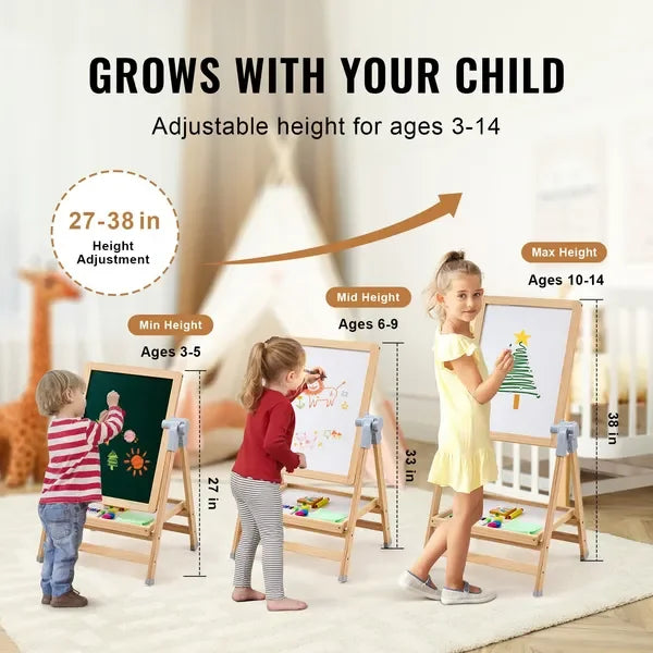 2-in-1 Kids Art Easel Double-Sided Magnetic, Whiteboard, Chalkboard