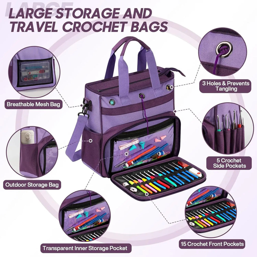 74-Piece Crochet Kit for Beginners with Storage Bag, Yarn, Hooks