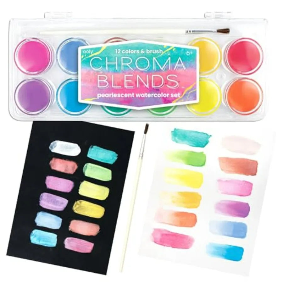 Pearlescent Watercolor Set 12 Colors for  Adults , Paints in a Compact Portable Case