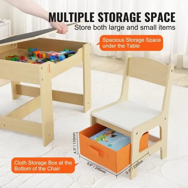 Wooden Kids Table & Chair Set, with Storage, Activity Table