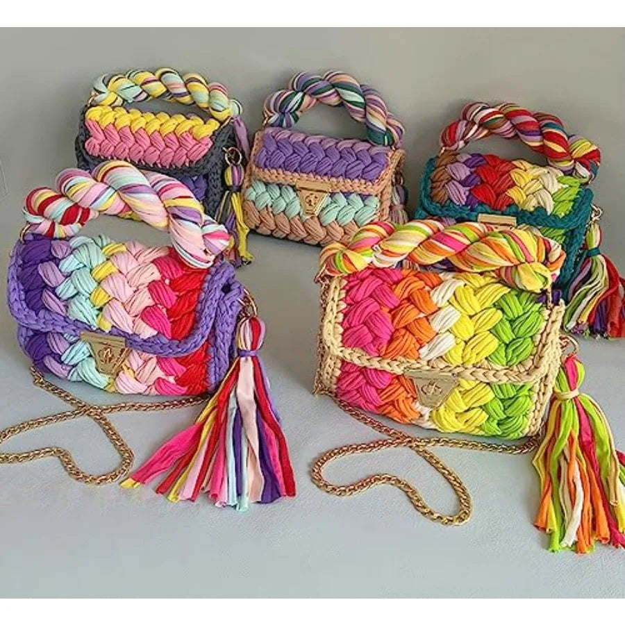Chunky Yarn Knit Crochet Tote Purse Crossbody Bags for Women ,Clutch Flap ,Shoulder Bag.