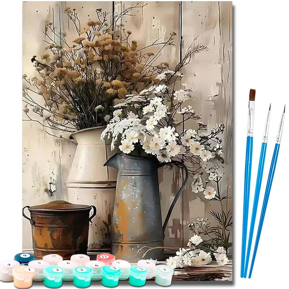 Vintage Flower Diy Art Paint By Numbers For Adult Floral Craft Kit