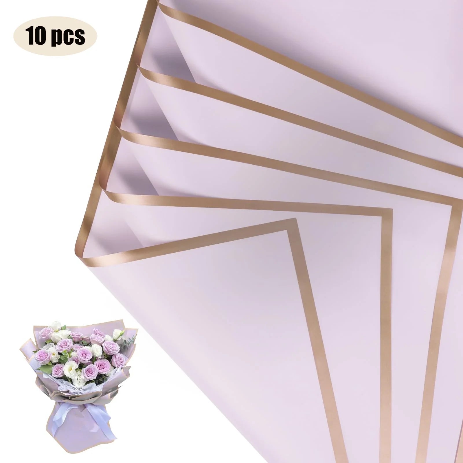 10 Sheets Flower Wrapping Paper with Golden Edges, Waterproof.