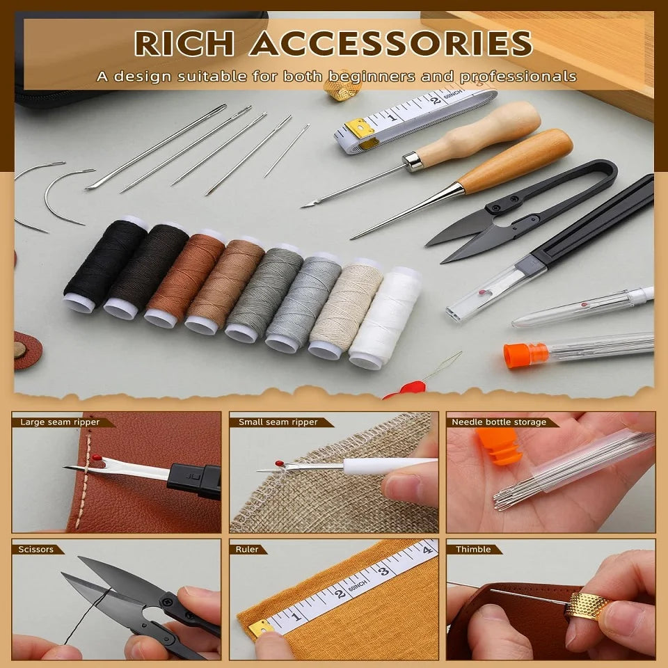 KRABALL Leather Sewing Tools Kit With Hand Sewing Needles And Waxed Thread
